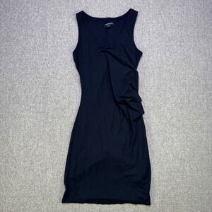 Athleta Della Dress Black Sleeveless Ruched Side Knit Midi Dress Size Small S